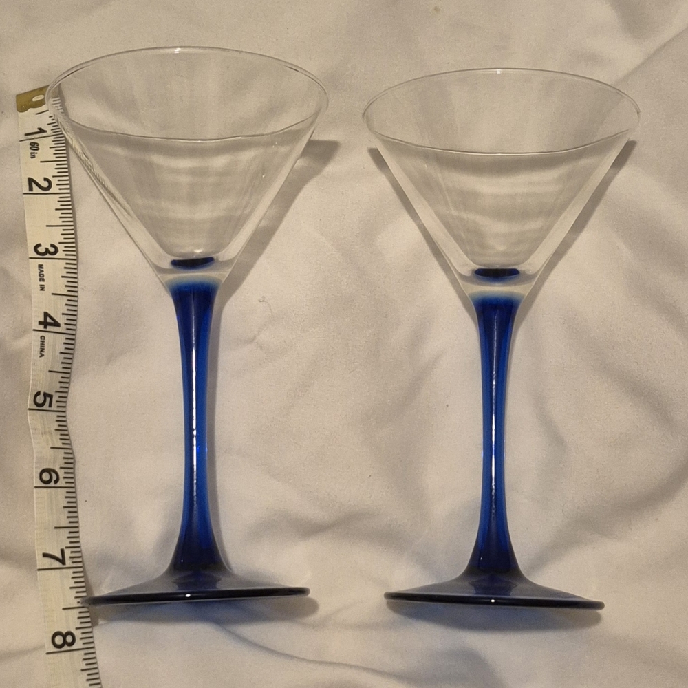Elegant Blue Stem Martini Glasses